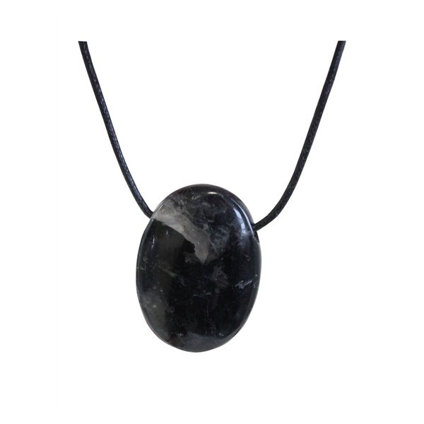 Collier Tourmaline Noire Pierre ovale percée Cordon noir