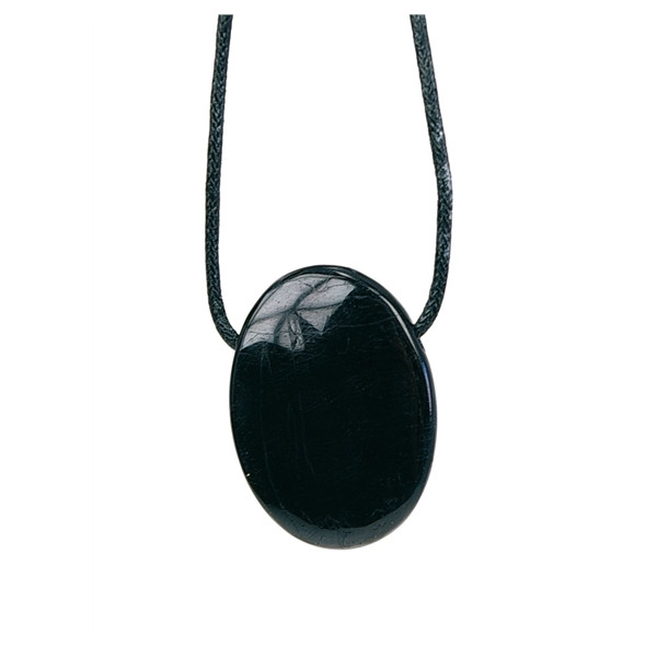 Collier Tourmaline Noire Pierre ovale percée Cordon noir