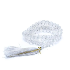 Mala Cristal de roche AA floche blanc 108perles+sac -- 0.8 cm