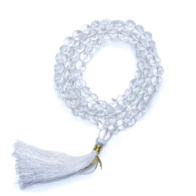 Mala Cristal de roche AA floche blanc 108perles+sac -- 0.8 cm