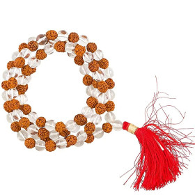 Mala Cristal de roche AA/Rudraksha 108 perles+sac -- 0.8 cm