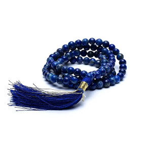 Mala Lapis lazuli AA 108 perles + sachet brocart -- 0.6 cm