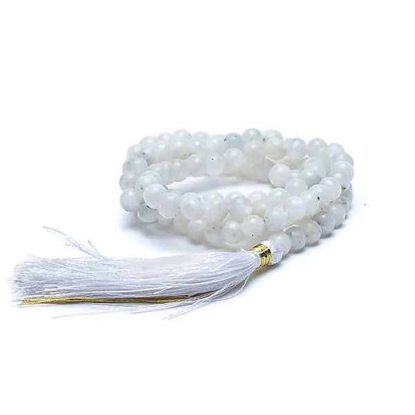 Mala pierre de lune AA 108 perles + sachet brocart -- 0.6 cm