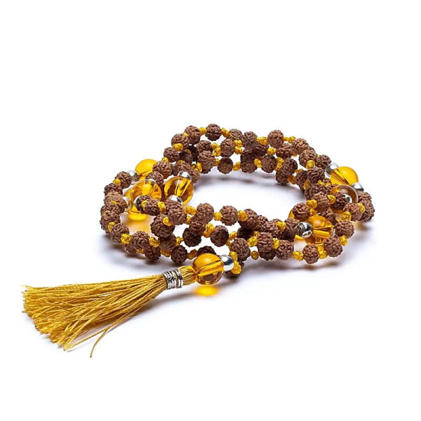 Mala Rudraksha et citrine améthyste chauffée -- 0.5 cm