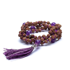 Mala Rudraksha et Améthyste gland violet -- 0.5 cm