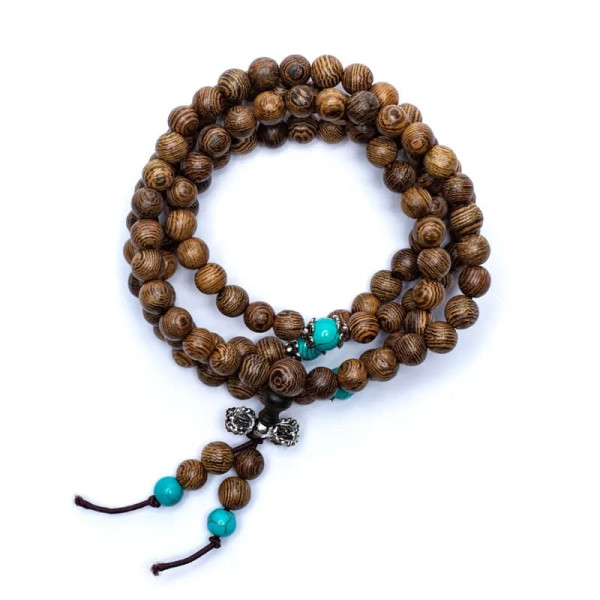 Mala de bois avec perles ornementales et dorje -- 0.6 cm