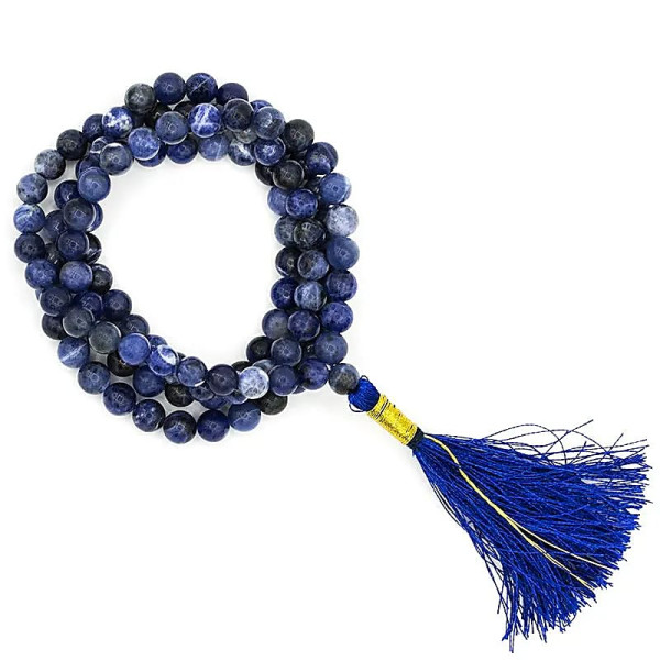 Mala Sodalite qualité AA 108 perles + sachet en brocart -- 0.6 cm