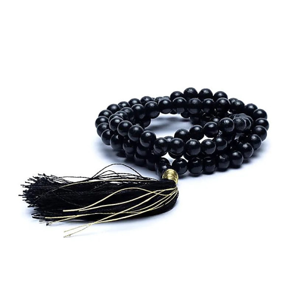 Mala Shungite qualité AA 108 perles + sachet en brocart -- 0.6 cm