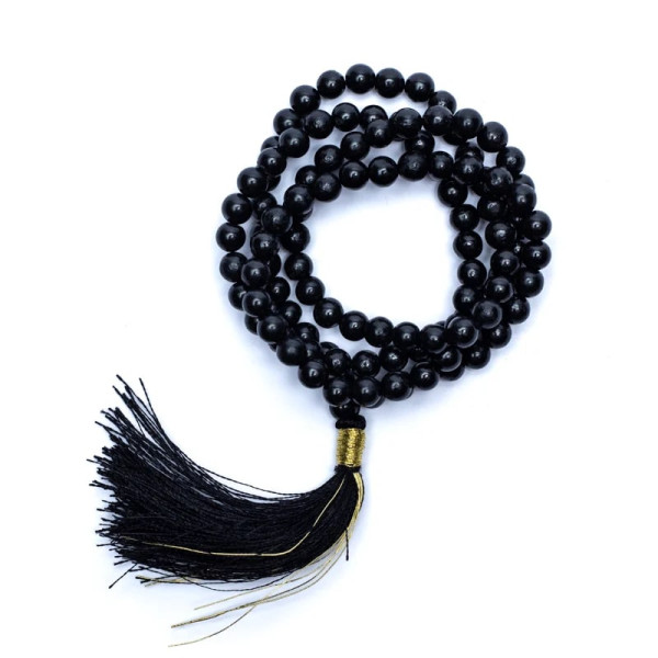 Mala Shungite qualité AA 108 perles + sachet en brocart -- 0.6 cm