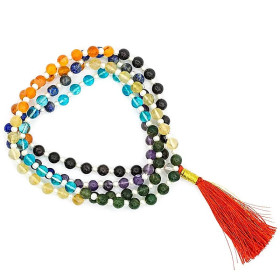 Mala 7 chakra qualité A 108 perles sachet brocart -- 0.6 cm