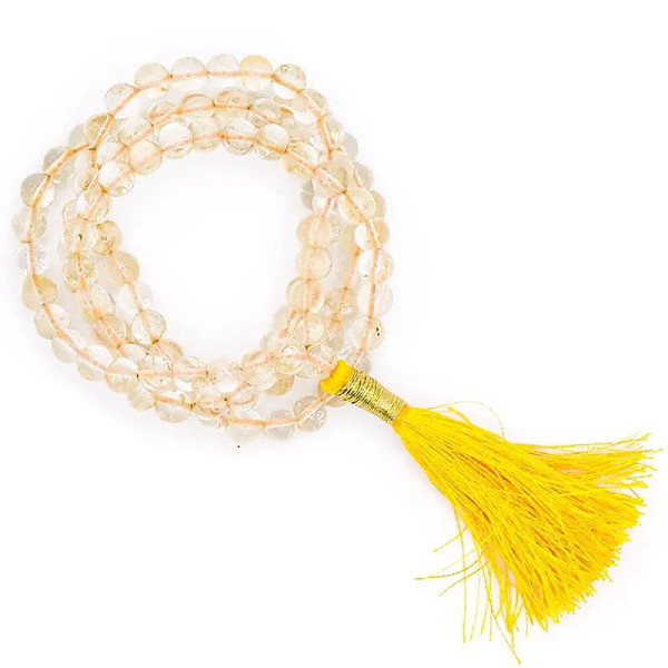 Mala Citrine qualité AA 108 perles + sachet en brocart -- 0.6 cm