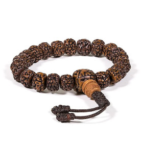 Mala/bracelet en Rudraksha 21 perles polies ajustable -- 0.8 cm