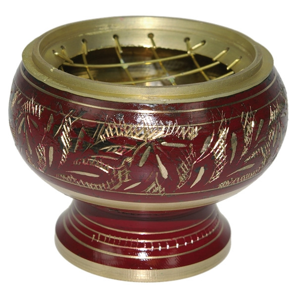 Brûle-encens incrustations or/rouge