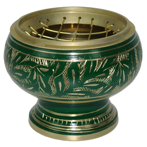 Brûle-encens incrustations or/vert