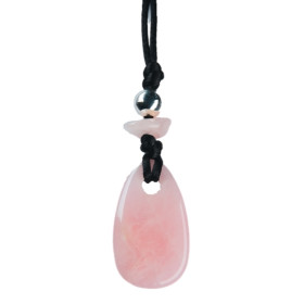 Collier Quartz Rose Perle métallique Cordon noir