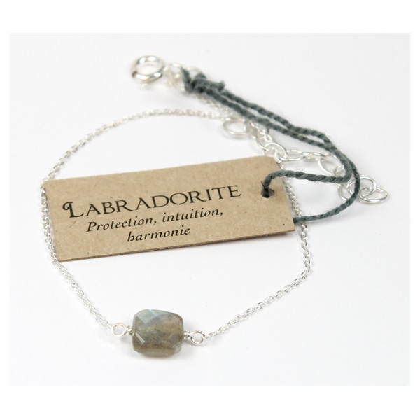 Bracelet coussin de Labradorite 7 mm - Argent 925