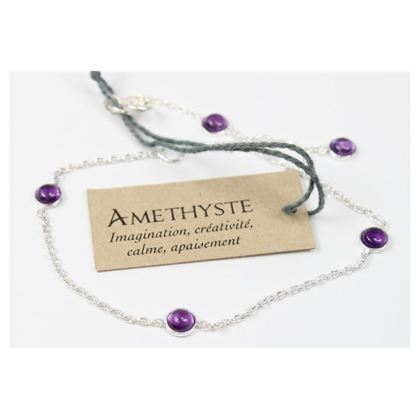 Bracelet pierres Amethyste 4 mm - Argent 925