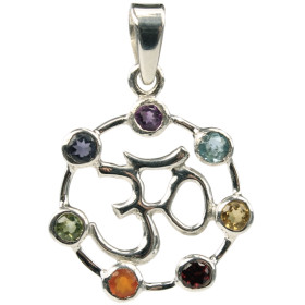 Pendentif Pierres des Chakras Argent 925 Om