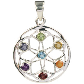 Pendentif Pierres des Chakras Argent 925 Mandala