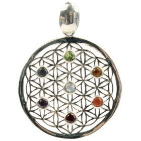 Pendentif Pierres des Chakras Argent 925 Fleur de vie