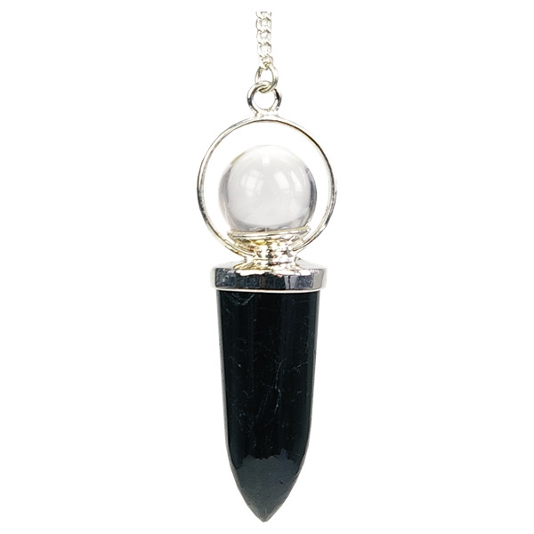 Pendule Pointe Tourmaline Noire et Bille de Cristal