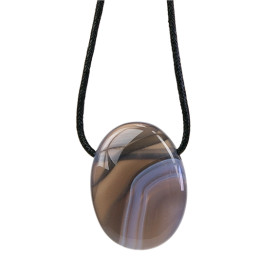 Collier Agate Rubanée Pierre ovale percée Cordon noir