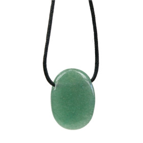 Collier Aventurine Verte Pierre ovale percée Cordon noir