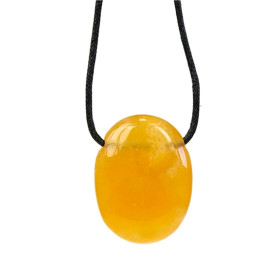 Collier Calcite Orange Pierre ovale percée Cordon noir