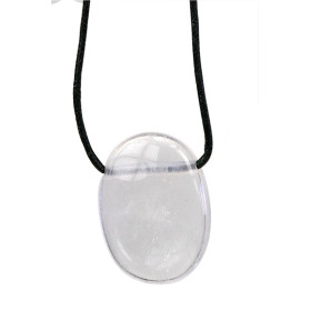 Collier Cristal de Roche Pierre ovale percée Cordon noir
