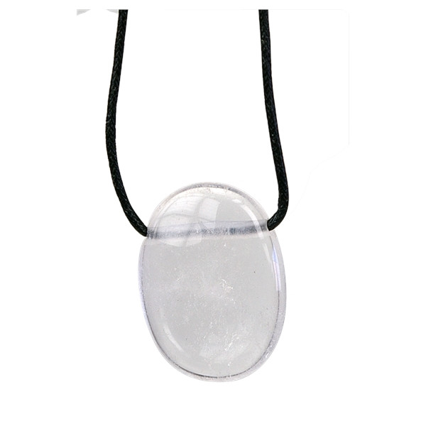 Collier Cristal de Roche Pierre ovale percée Cordon noir