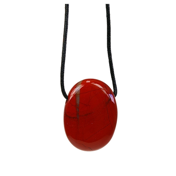 Collier Jaspe Rouge Pierre ovale percée Cordon noir