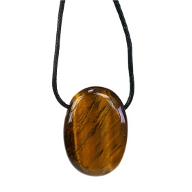 Collier Oeil de Tigre Pierre ovale percée Cordon noir