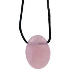 Collier Quartz Rose Pierre ovale percée Cordon noir