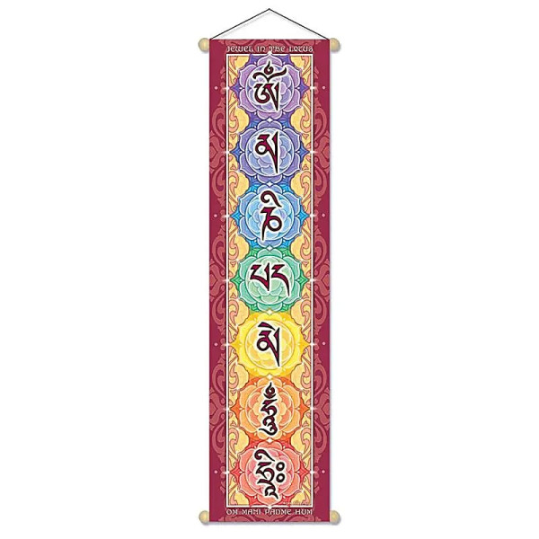 Bannière Mantra Om Mani Padme Hum Hri - petite -- 15x60 cm