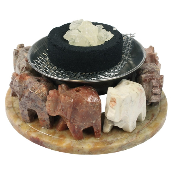 Brûle-encens pierre 8 éléphants