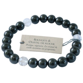 Bracelet Shungite et Cristal de roche Perles rondes 8 mm