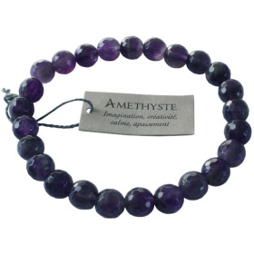 Bracelet Améthyste Perles rondes facettées 8 mm