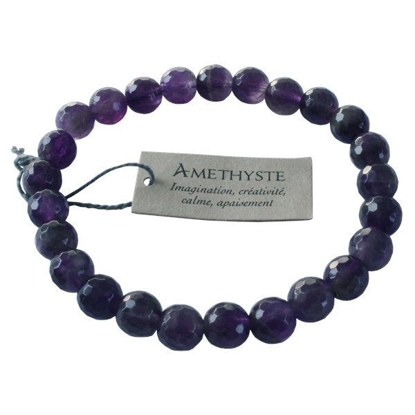Bracelet Améthyste Perles rondes facettées 8 mm
