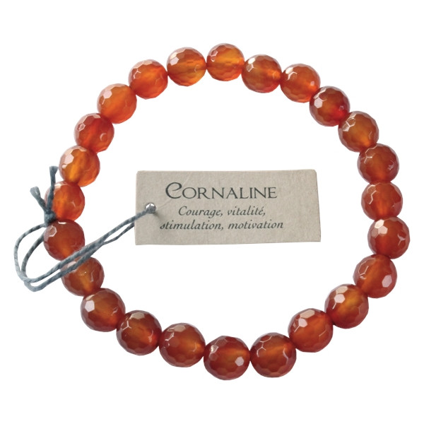 Bracelet Cornaline Perles rondes facettées 8 mm