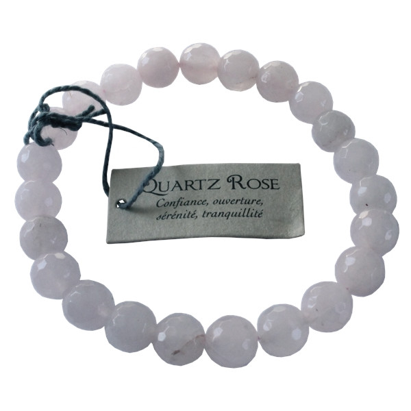 Bracelet Quartz Rose Perles rondes facettées