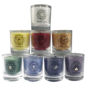 Ensemble de 8 petites bougies - 7 chakras et Lotus Blanc